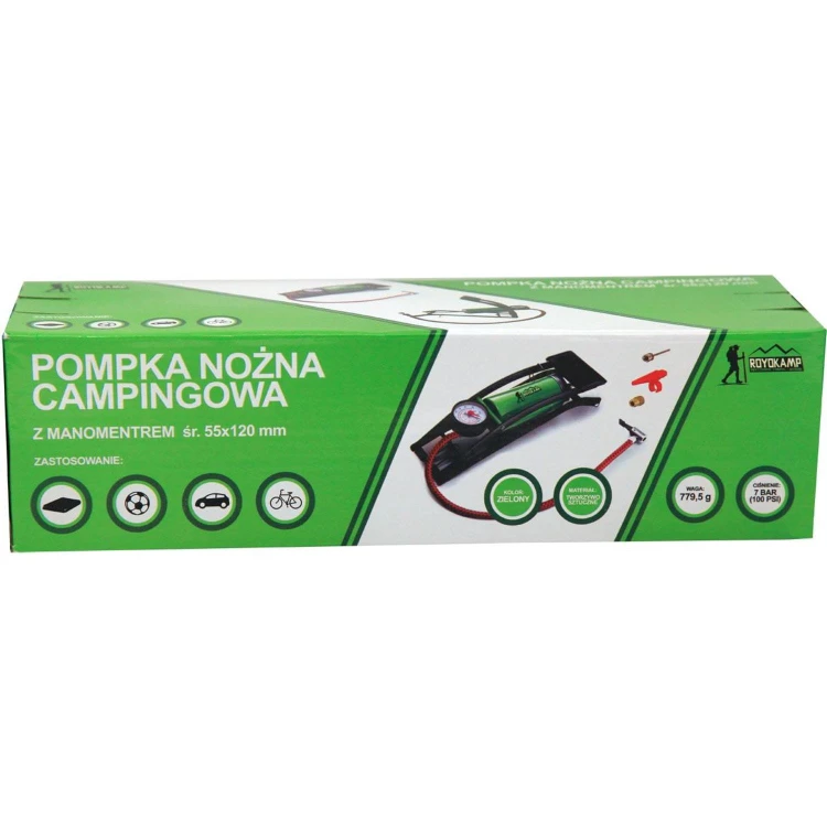 POMPKA NOŻNA CAMPINGOWA Z MANOMETREM 55x120MM ROYOKAMP