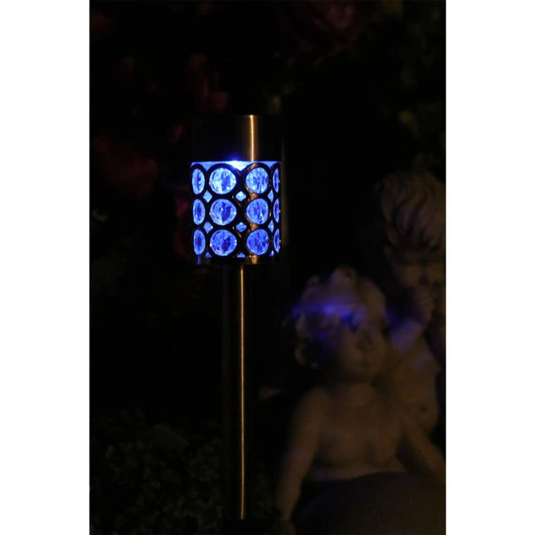 Multikolorowa Srebrna Lampa Ogrodowa Solarna LED 37x6 cm ze Stali Nierdzewnej