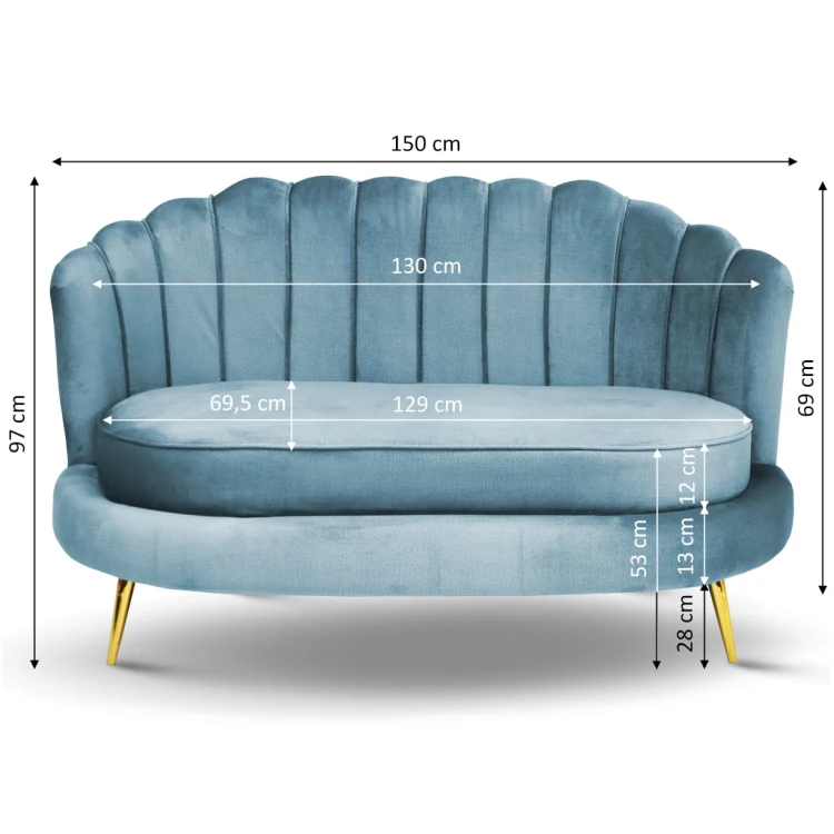 Zestaw LIVIA: sofa, fotel muszelka i pufa w kolorze niebieskim