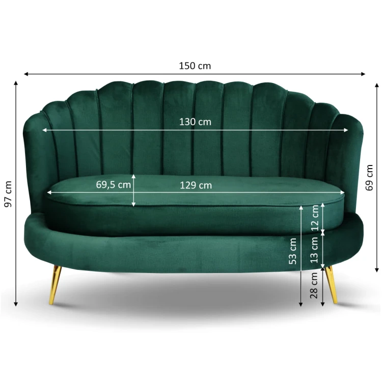 Zestaw LIVIA: sofa, fotel muszelka i pufa w kolorze zielonym