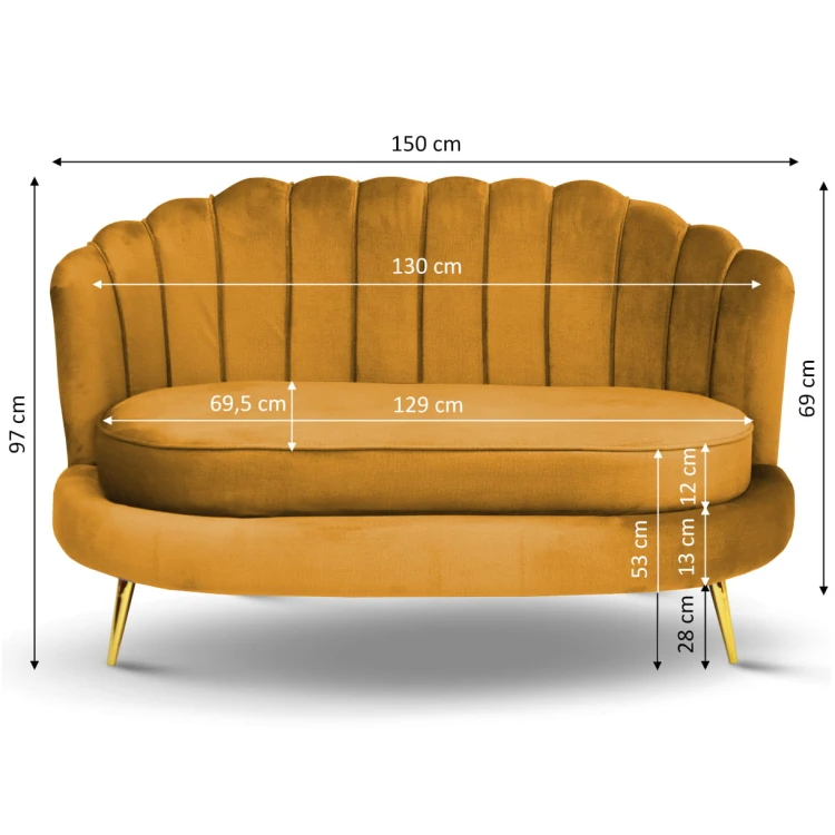 Zestaw LIVIA: sofa, fotel muszelka i pufa w kolorze żółtym