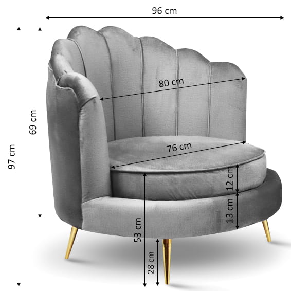 Zestaw LIVIA: sofa, fotel muszelka i pufa w kolorze szarym