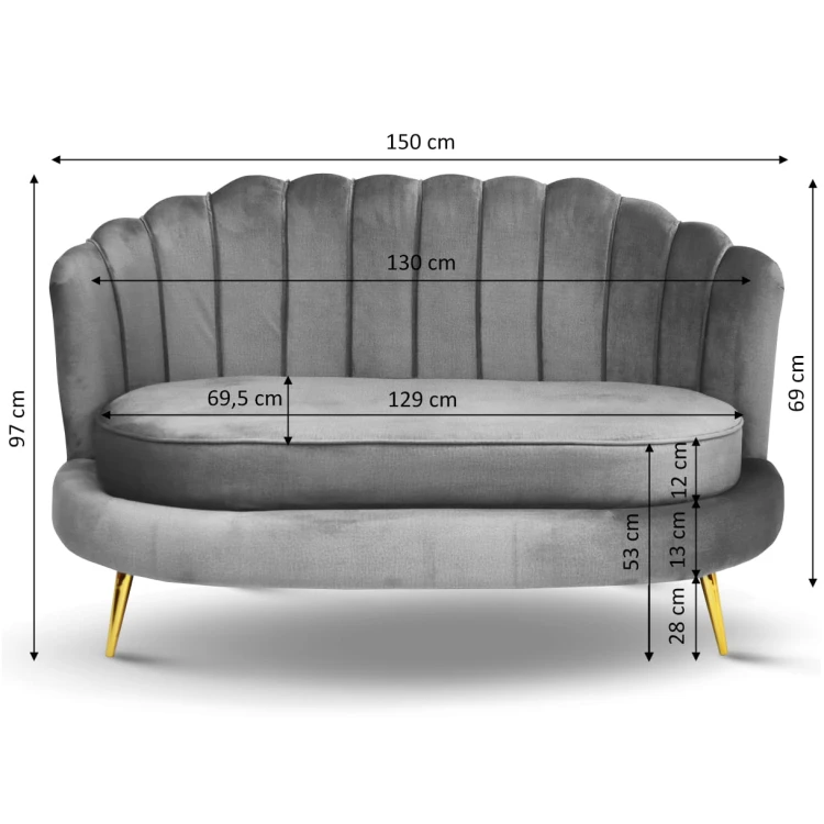 Zestaw LIVIA: sofa, fotel muszelka i pufa w kolorze szarym