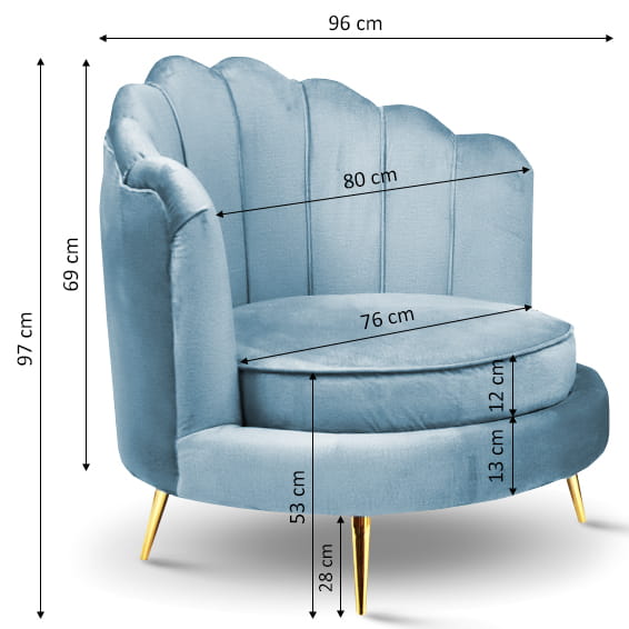 Zestaw LIVIA: sofa, fotel muszelka i pufa w kolorze niebieskim