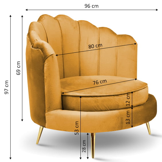 Zestaw LIVIA: sofa, fotel muszelka i pufa w kolorze żółtym