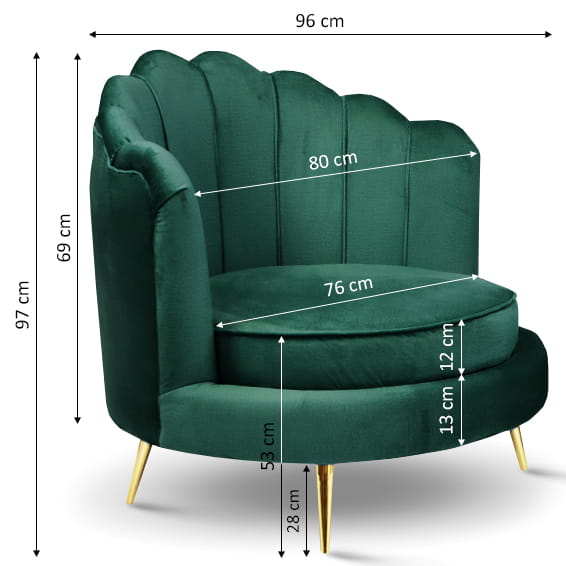 Zestaw LIVIA: sofa, fotel muszelka i pufa w kolorze zielonym