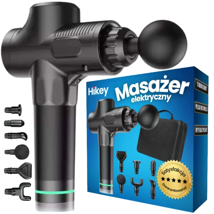 MASAŻER DO CIAŁA MASAŻU PLECÓW HIKEY MASSAGE GUN PRO + 6 KOŃCÓWEK ZESTAW