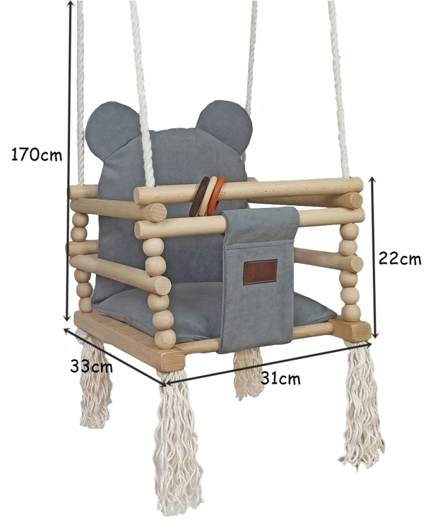 Huśtawka Drewniana Dla Dzieci Velvet MIŚ 170 cm