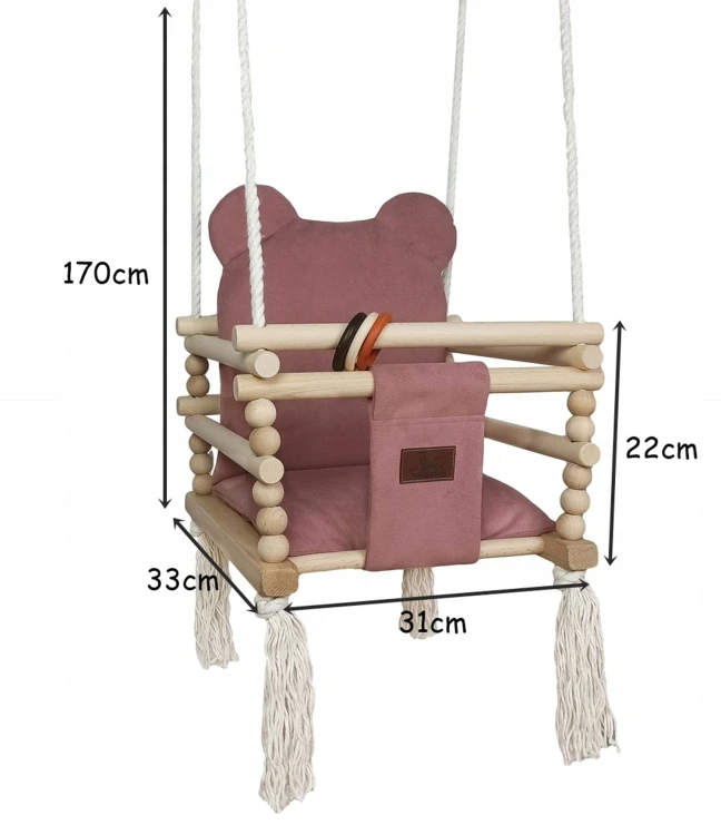 Huśtawka Drewniana Dla Dzieci Velvet MIŚ 170 cm